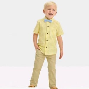Cat & Jack Yellow Short Sleeve Woven Gingham Shirt & Pants Set | 2T